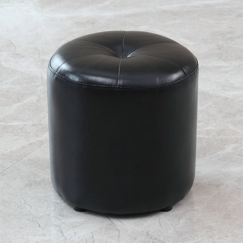 Modern PU Leather Pouf Chair Plain Cylinder Shape Tufted Mildew Resistant Ottoman Stool