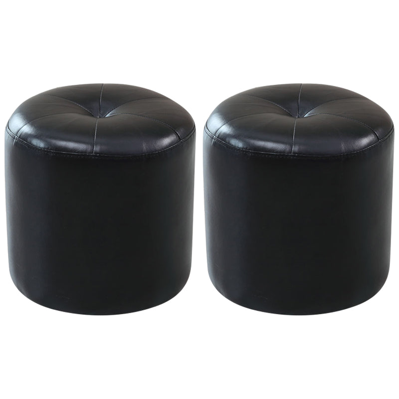 Modern PU Leather Pouf Chair Plain Cylinder Shape Tufted Mildew Resistant Ottoman Stool