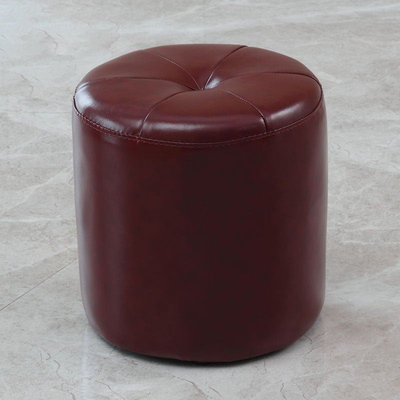 Modern PU Leather Pouf Chair Plain Cylinder Shape Tufted Mildew Resistant Ottoman Stool