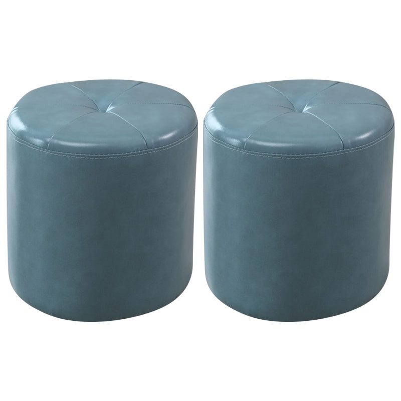 Modern PU Leather Pouf Chair Plain Cylinder Shape Tufted Mildew Resistant Ottoman Stool