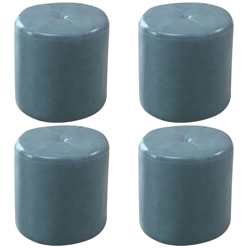 Modern PU Leather Pouf Chair Plain Cylinder Shape Tufted Mildew Resistant Ottoman Stool