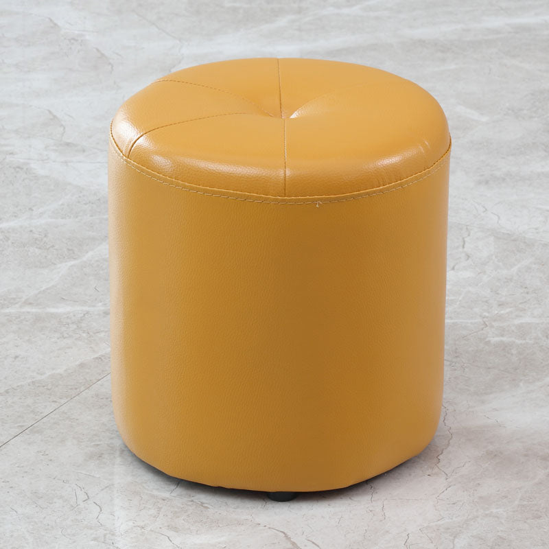 Modern PU Leather Pouf Chair Plain Cylinder Shape Tufted Mildew Resistant Ottoman Stool