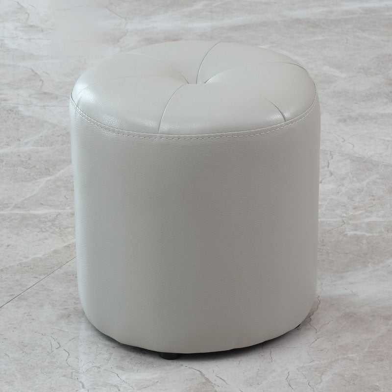 Modern PU Leather Pouf Chair Plain Cylinder Shape Tufted Mildew Resistant Ottoman Stool