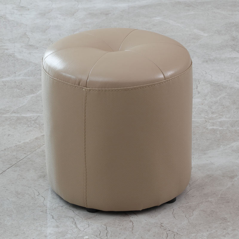 Modern PU Leather Pouf Chair Plain Cylinder Shape Tufted Mildew Resistant Ottoman Stool