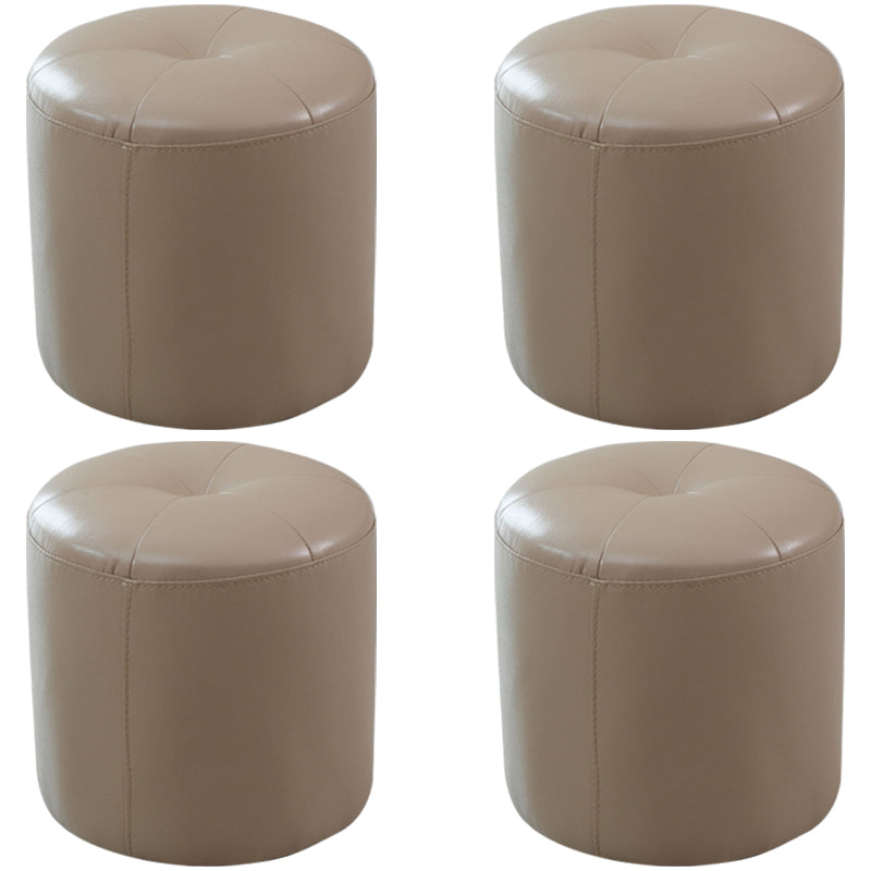 Modern PU Leather Pouf Chair Plain Cylinder Shape Tufted Mildew Resistant Ottoman Stool