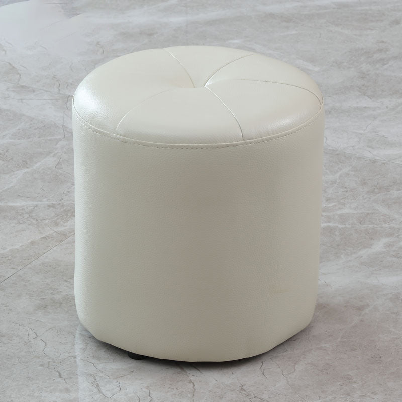 Modern PU Leather Pouf Chair Plain Cylinder Shape Tufted Mildew Resistant Ottoman Stool