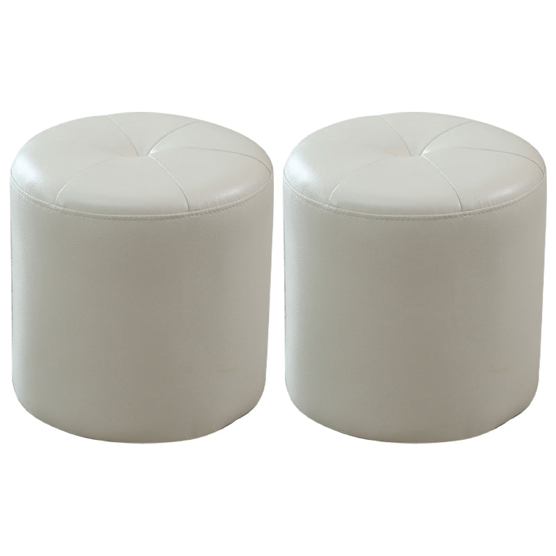Modern PU Leather Pouf Chair Plain Cylinder Shape Tufted Mildew Resistant Ottoman Stool