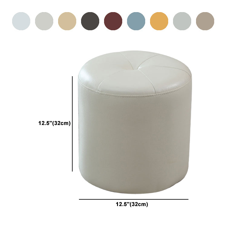 Modern PU Leather Pouf Chair Plain Cylinder Shape Tufted Mildew Resistant Ottoman Stool