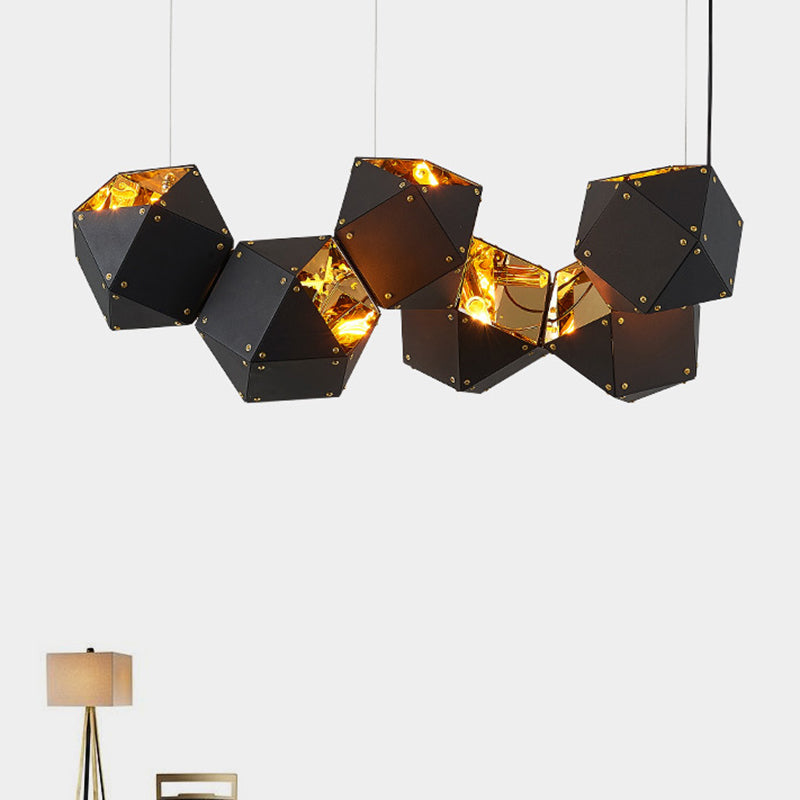 Contemporary Iron Kitchen Island Ceiling Light Geometric Island Hanging Light in Black