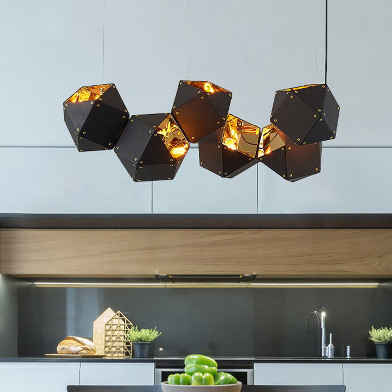 Contemporary Iron Kitchen Island Ceiling Light Geometric Island Hanging Light in Black