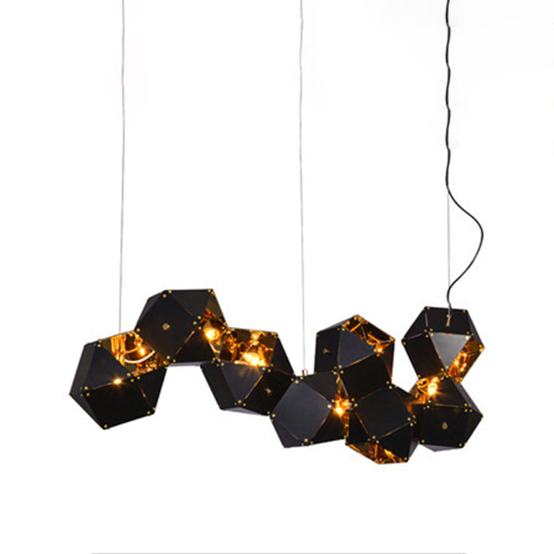 Contemporary Iron Kitchen Island Ceiling Light Geometric Island Hanging Light in Black