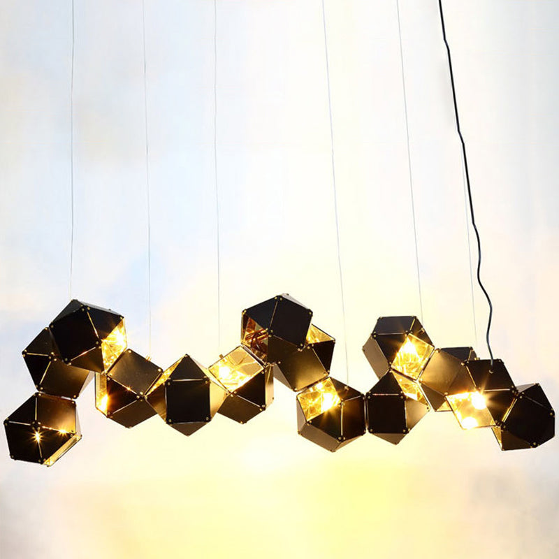 Contemporary Iron Kitchen Island Ceiling Light Geometric Island Hanging Light in Black