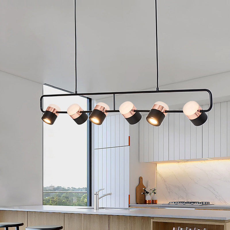 Modern Cylinder Shade Kitchen Island Lighting Black Metallic Light for Dining Room