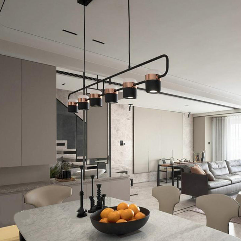 Modern Cylinder Shade Kitchen Island Lighting Black Metallic Light for Dining Room