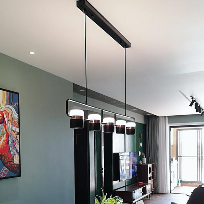 Modern Cylinder Shade Kitchen Island Lighting Black Metallic Light for Dining Room