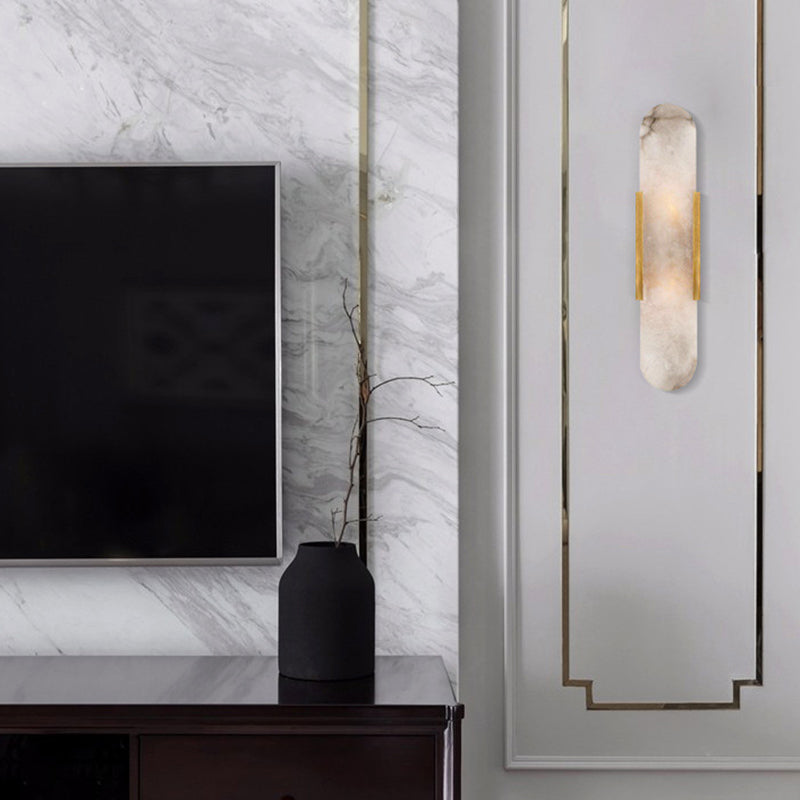 Modern Rectangle Sconce Light Fixture Stone 2-light Wall Lamp in White