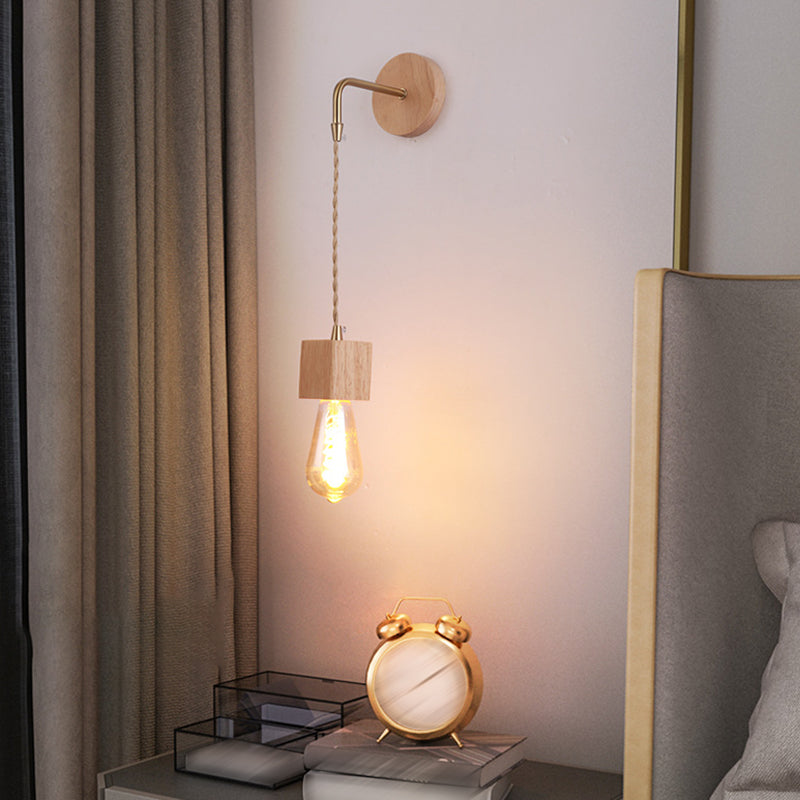 Modern Adjustable Sconce Light Fixture Wood 1-Light Wall Sconces for Bedroom
