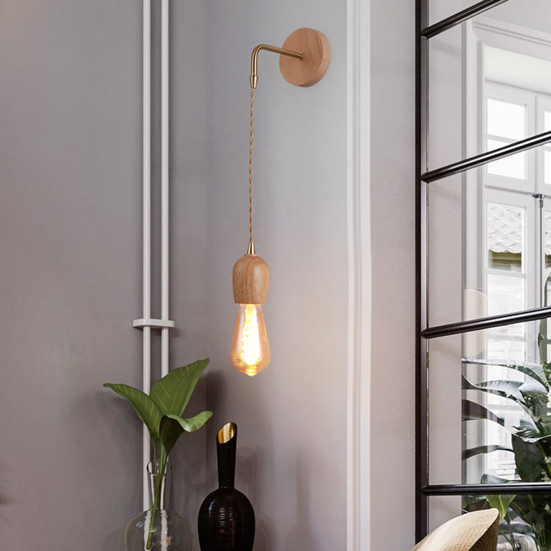 Modern Adjustable Sconce Light Fixture Wood 1-Light Wall Sconces for Bedroom