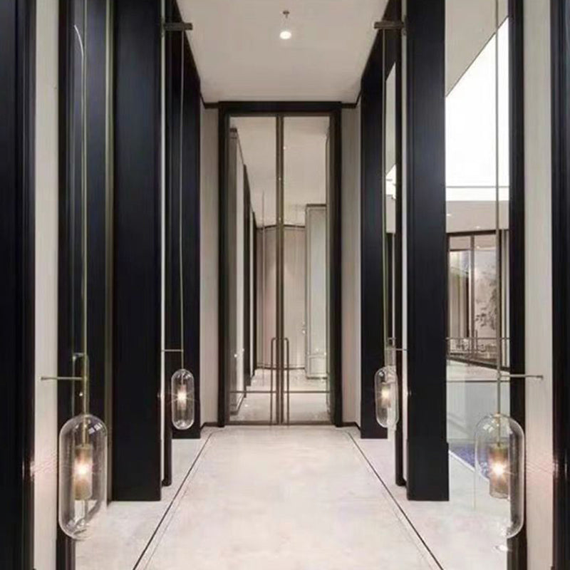 Industrial 1 - Light Cylinder Glass Wall Light - Iron Wall Sconce in Black / Gold