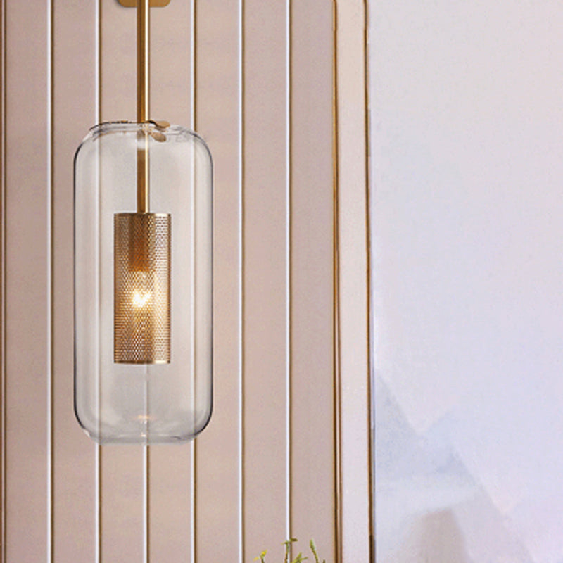 Industrial 1 - Light Cylinder Glass Wall Light - Iron Wall Sconce in Black / Gold