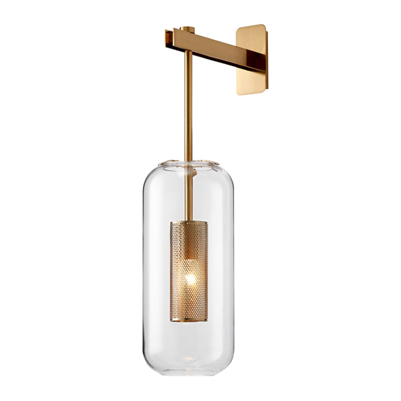 Industrial 1 - Light Cylinder Glass Wall Light - Iron Wall Sconce in Black / Gold