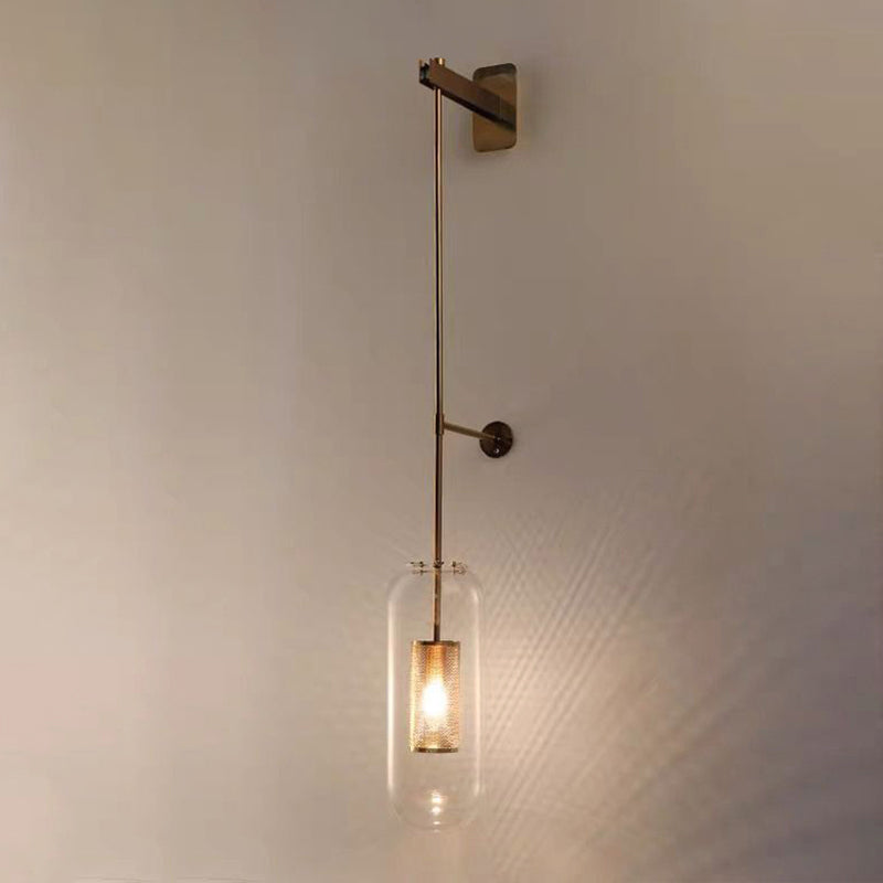 Industrial 1 - Light Cylinder Glass Wall Light - Iron Wall Sconce in Black / Gold