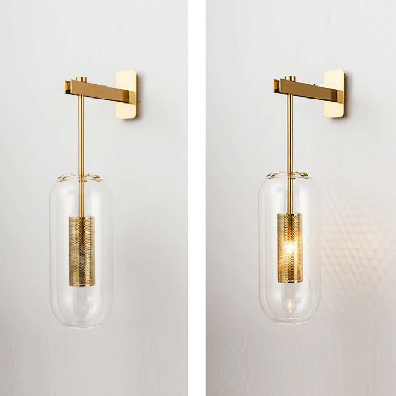 Industrial 1 - Light Cylinder Glass Wall Light - Iron Wall Sconce in Black / Gold