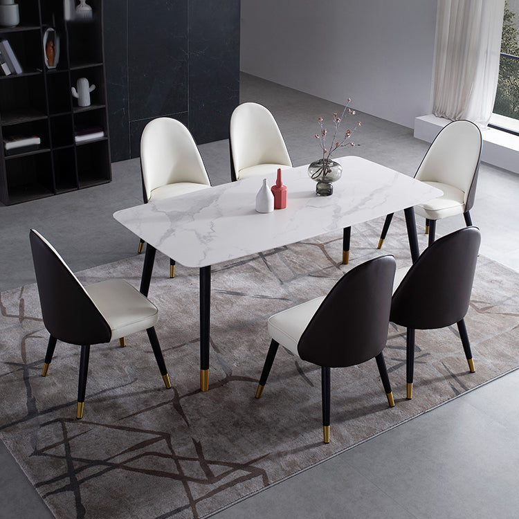 Contemporary Dining Set 1/2/5/7 Pcs White Stone Top Table with Faux Leather Chairs