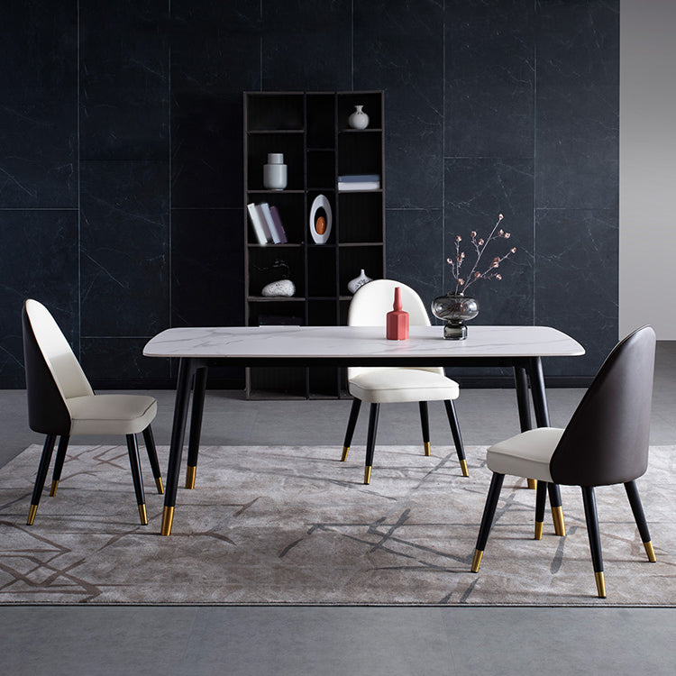 Contemporary Dining Set 1/2/5/7 Pcs White Stone Top Table with Faux Leather Chairs