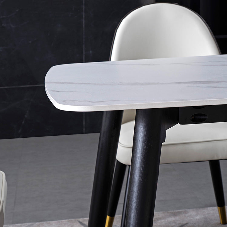Contemporary Dining Set 1/2/5/7 Pcs White Stone Top Table with Faux Leather Chairs