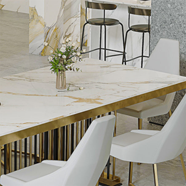 Nordic Glam Rectangle Sintered Stone Table Set 1/4/7 Pieces Dining Set