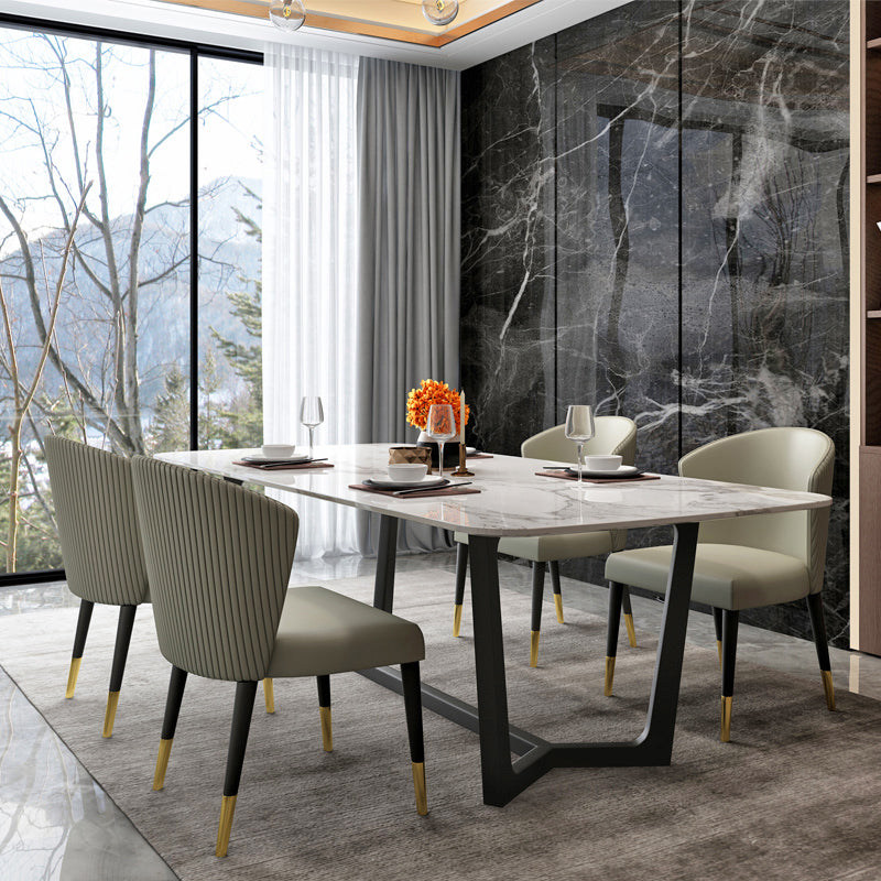 Modern Style Rectangle Sintered Stone Table Set 1/4/5/7 Pieces Dining Set