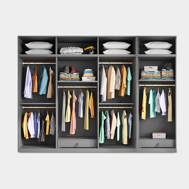 Gray Colour Wardrobe Armoire Wood Bedroom Wardrobe Closet with 1 Drawer