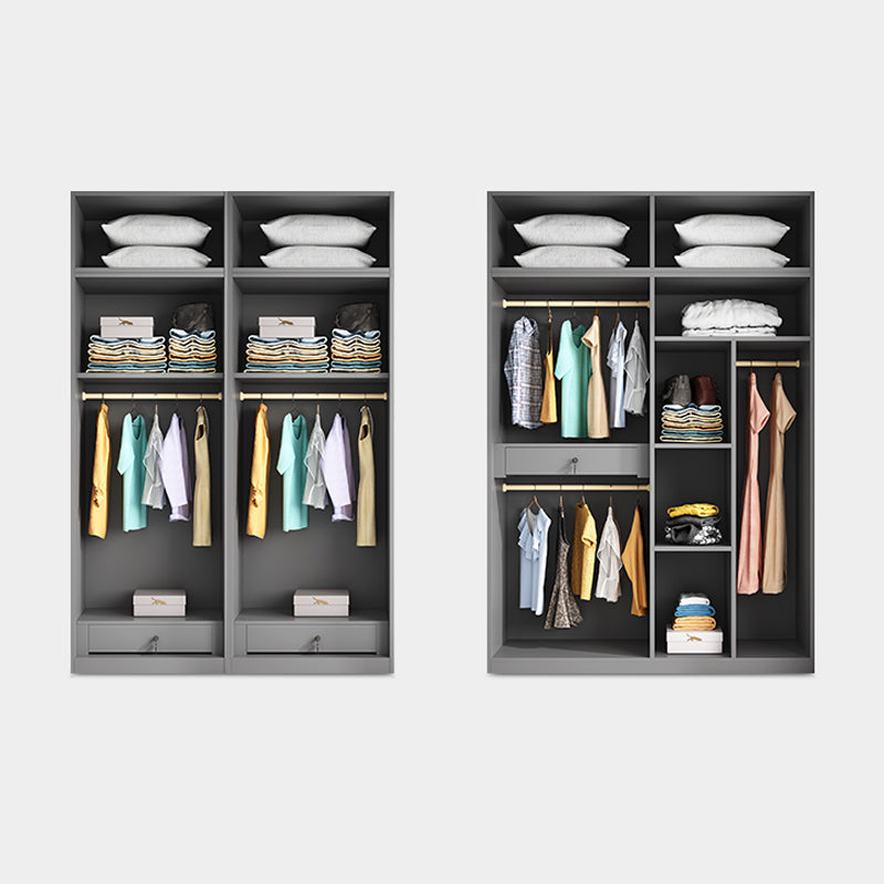 Gray Colour Wardrobe Armoire Wood Bedroom Wardrobe Closet with 1 Drawer