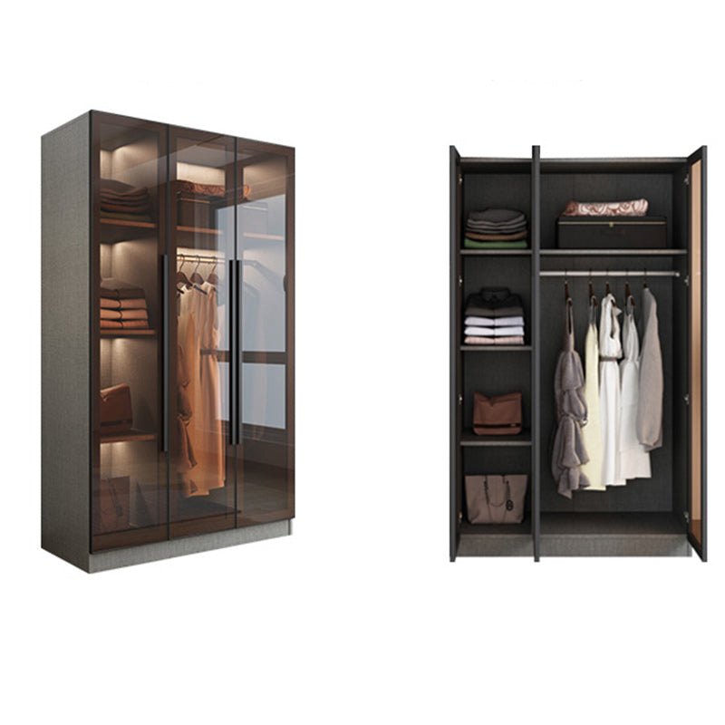 Contemporary Style Wardrobe Gray Colour Wood Wardrobe Closet with Shelves