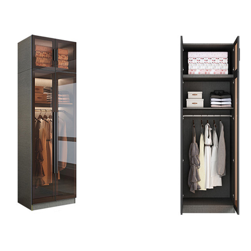 Contemporary Style Wardrobe Gray Colour Wood Wardrobe Closet with Shelves