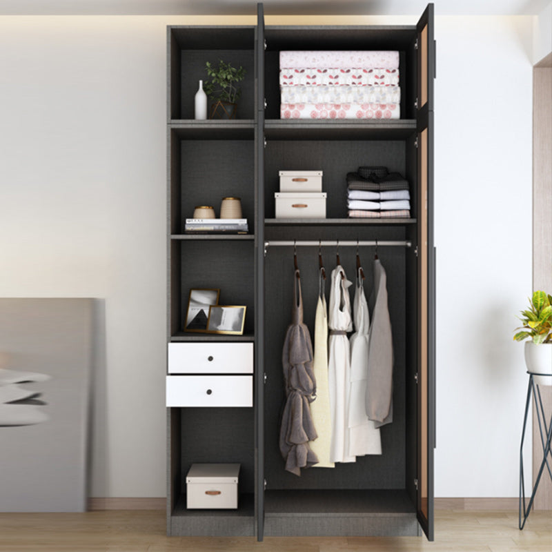 Contemporary Style Wardrobe Gray Colour Wood Wardrobe Closet with Shelves
