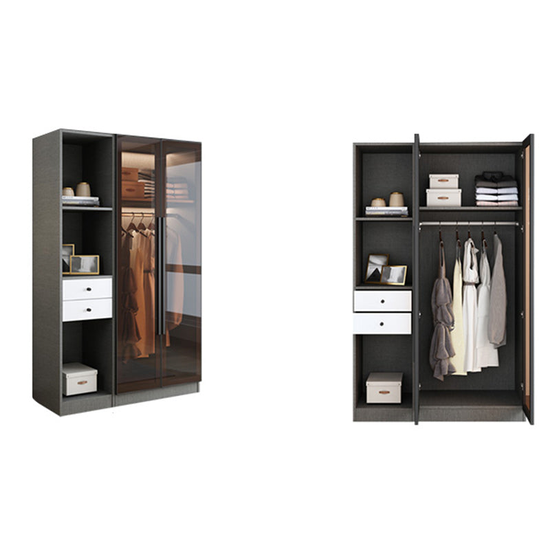 Contemporary Style Wardrobe Gray Colour Wood Wardrobe Closet with Shelves