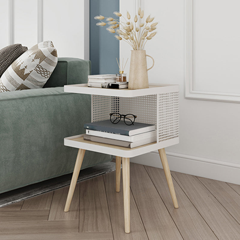 20" H Accent Table Nightstand Pearl Wood and Metal Night Table Lower Shelf