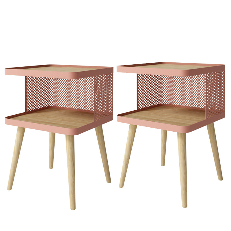 20" H Accent Table Nightstand Pearl Wood and Metal Night Table Lower Shelf