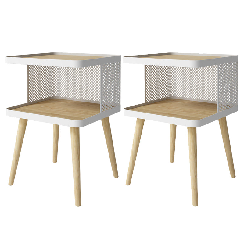 20" H Accent Table Nightstand Pearl Wood and Metal Night Table Lower Shelf