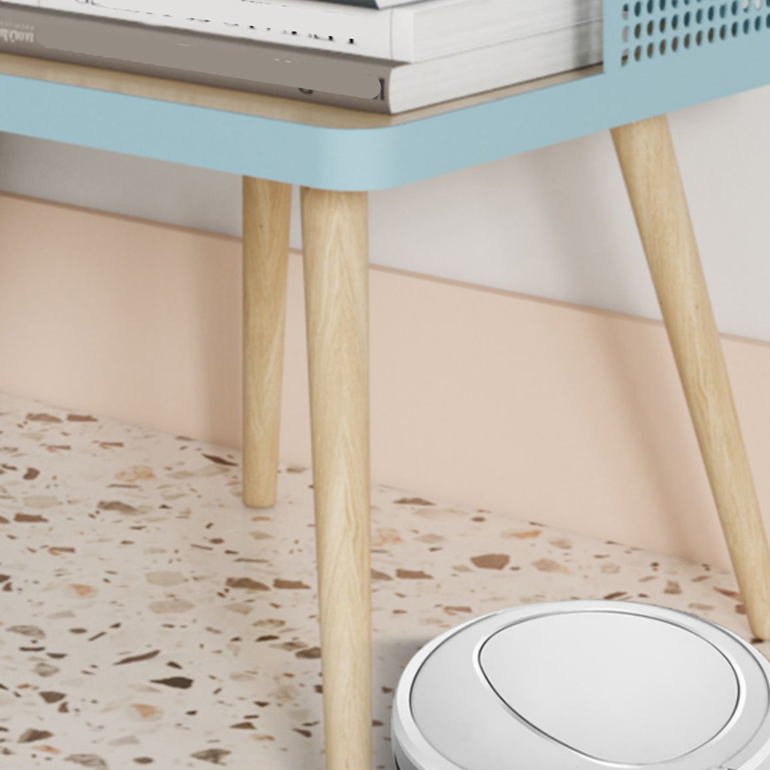 20" H Accent Table Nightstand Pearl Wood and Metal Night Table Lower Shelf