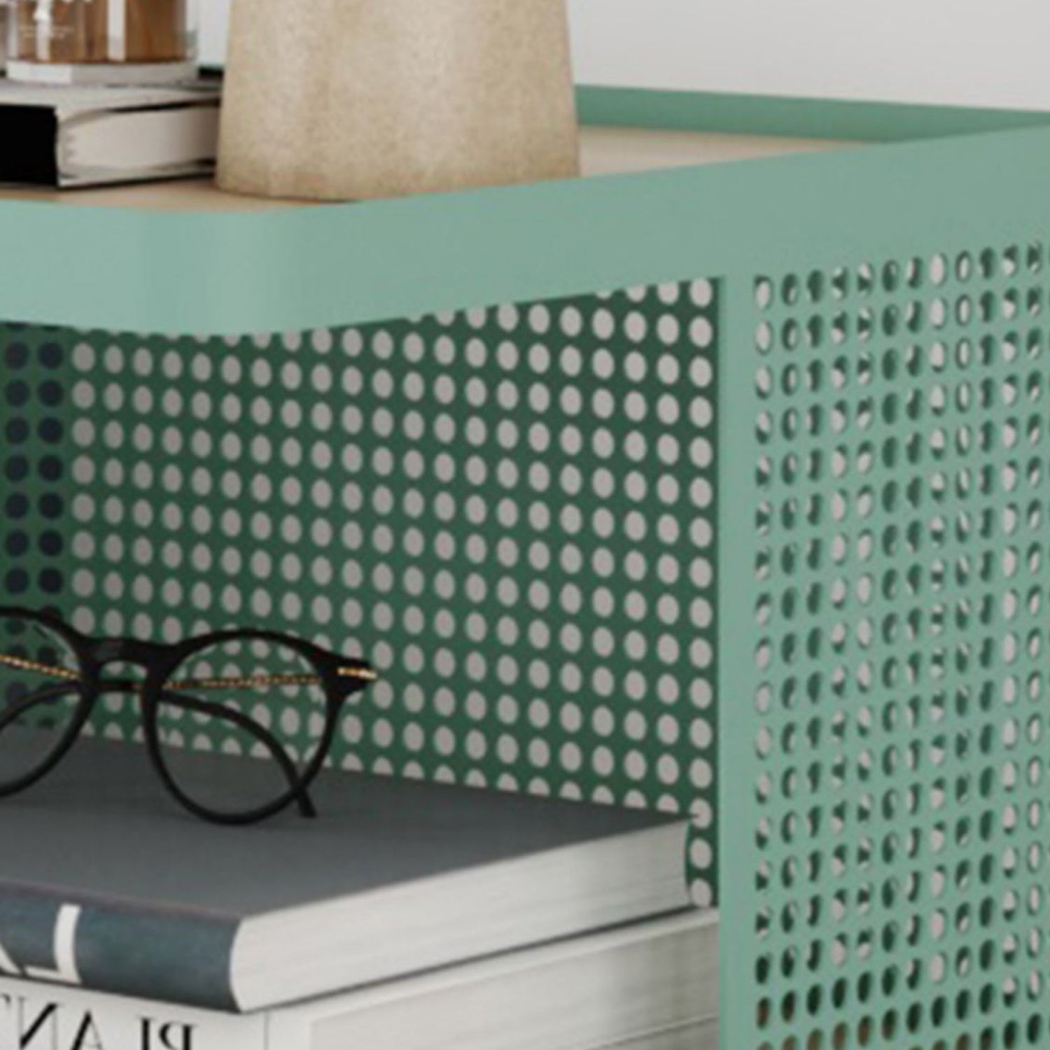 20" H Accent Table Nightstand Pearl Wood and Metal Night Table Lower Shelf