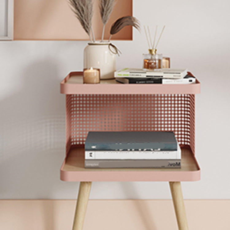 20" H Accent Table Nightstand Pearl Wood and Metal Night Table Lower Shelf