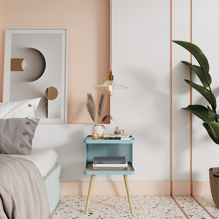 20" H Accent Table Nightstand Pearl Wood and Metal Night Table Lower Shelf