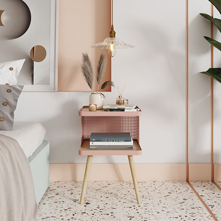 20" H Accent Table Nightstand Pearl Wood and Metal Night Table Lower Shelf