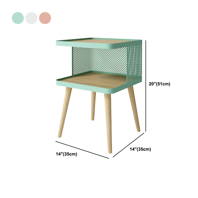 20" H Accent Table Nightstand Pearl Wood and Metal Night Table Lower Shelf