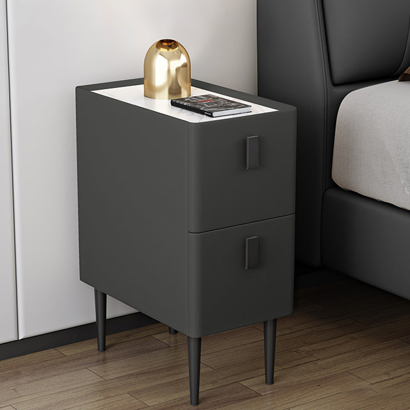 Stone Top Night Table Modern 22 Inch H 2-Drawer Imitation Wood Nightstand with Legs