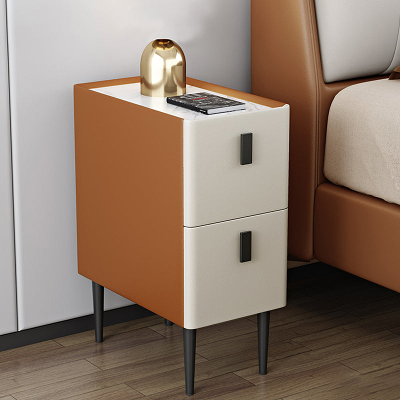 Stone Top Night Table Modern 22 Inch H 2-Drawer Imitation Wood Nightstand with Legs