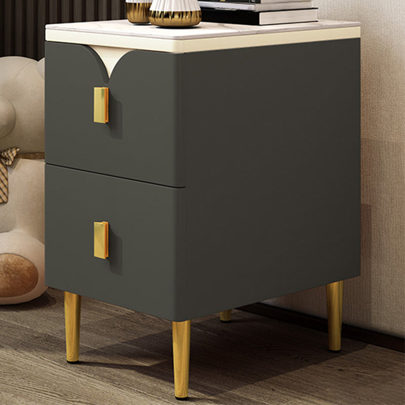 21 Inch H Nightstand Modern Stone Top Imitation Wood 2-Drawer Night Table with Legs